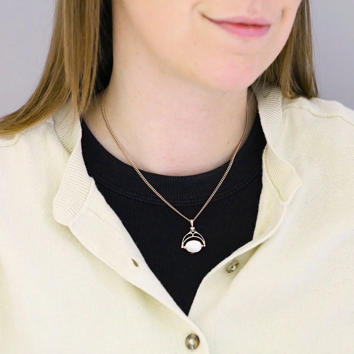 Spinning Gemstone Fob Pendant with Chain | Pre-Loved | 9K Rose Gold - Image 5