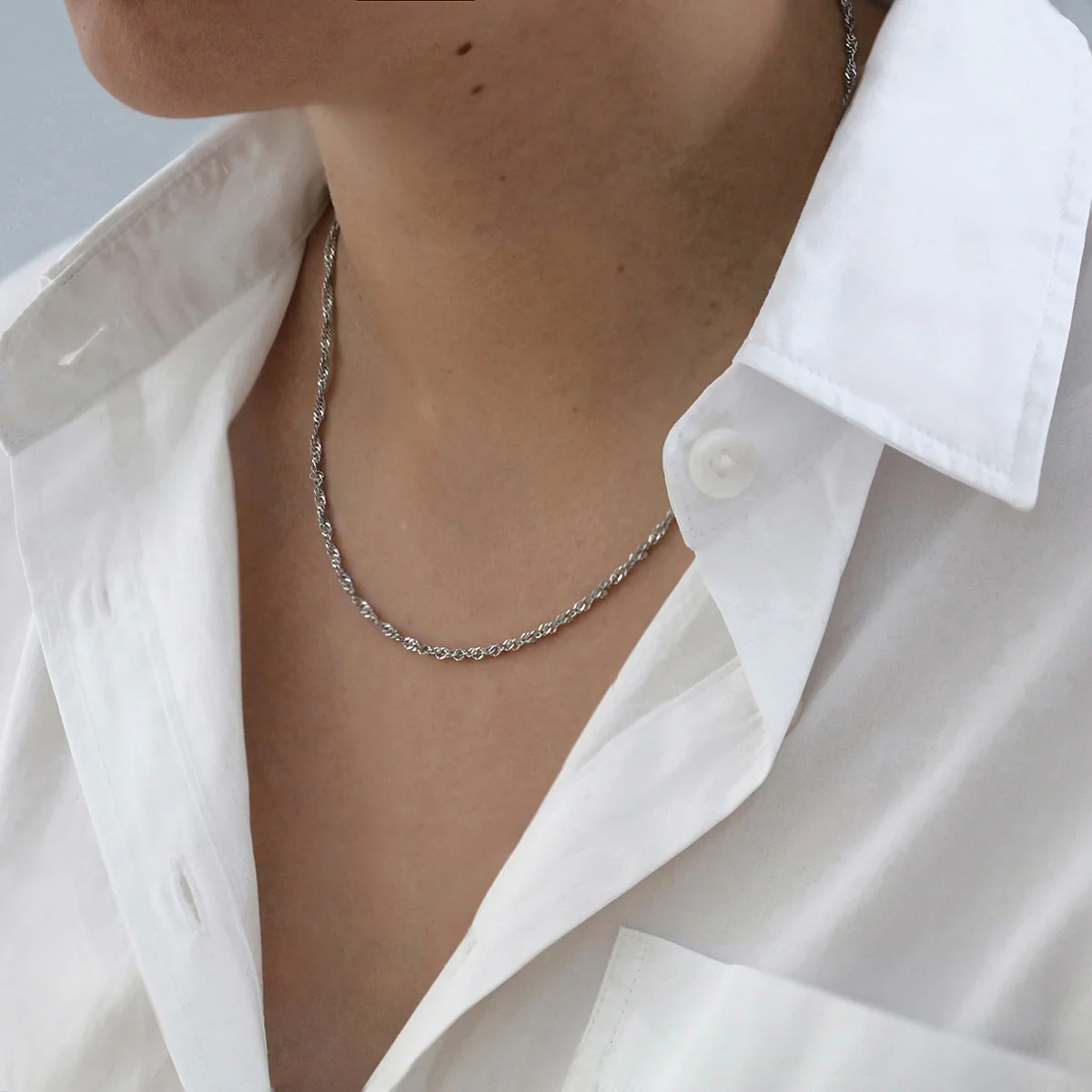 Twist Curb Necklace | 9K White Gold - Image 6