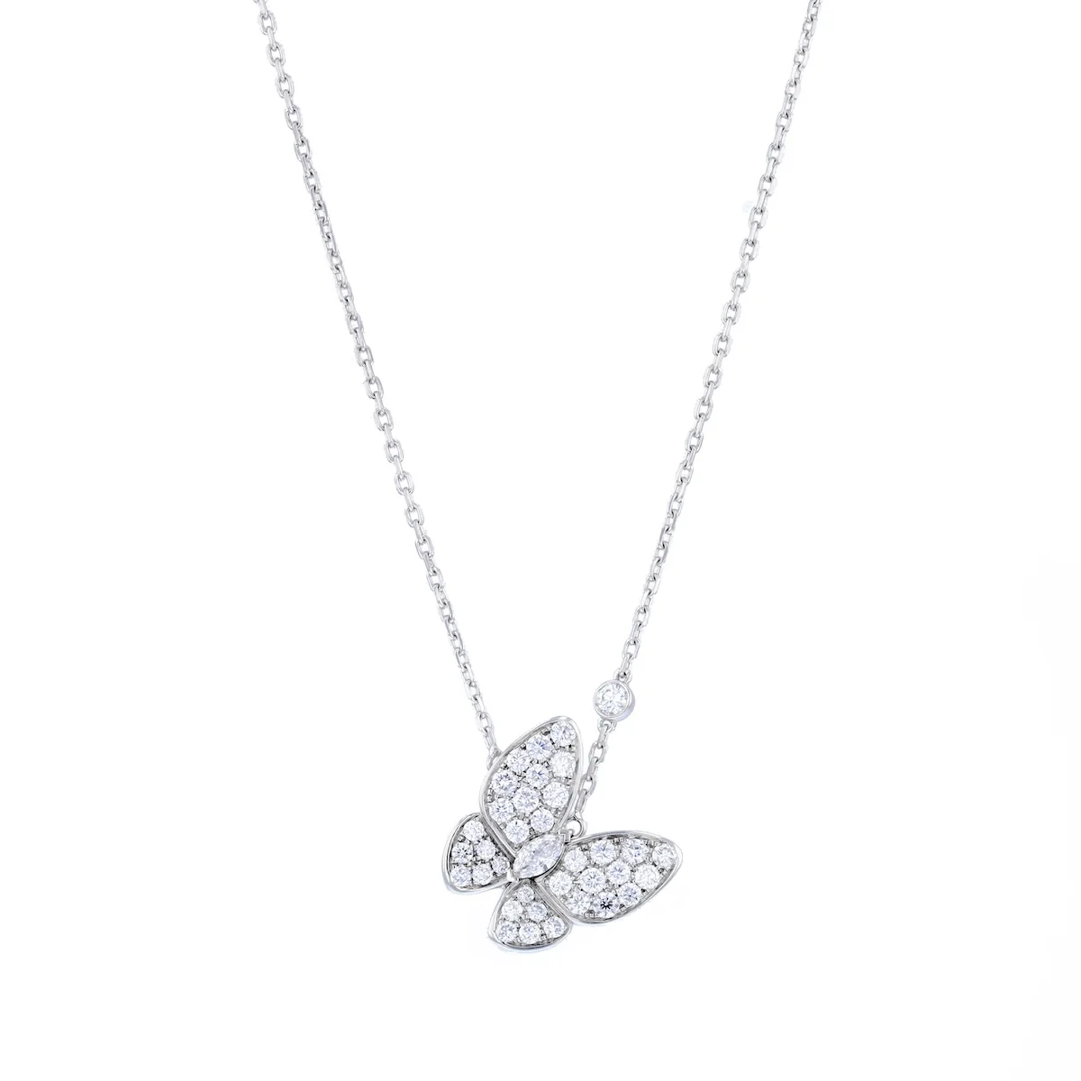 Van Cleef & Arpels Diamond Set Two Butterfly Necklace | Pre-Loved | 18K White Gold