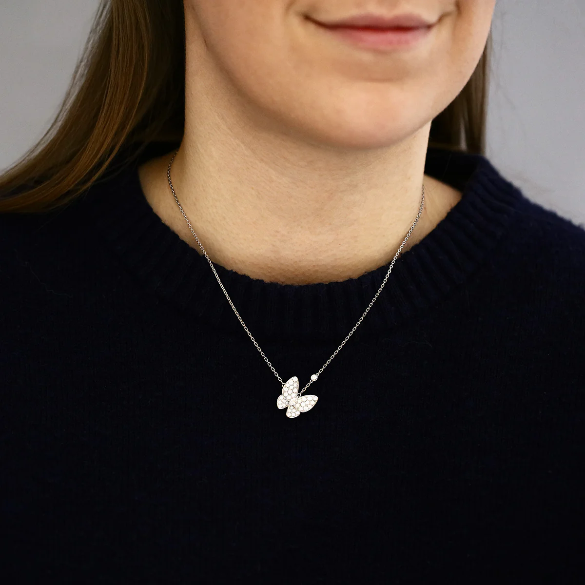 Van Cleef & Arpels Diamond Set Two Butterfly Necklace | Pre-Loved | 18K White Gold - Image 4