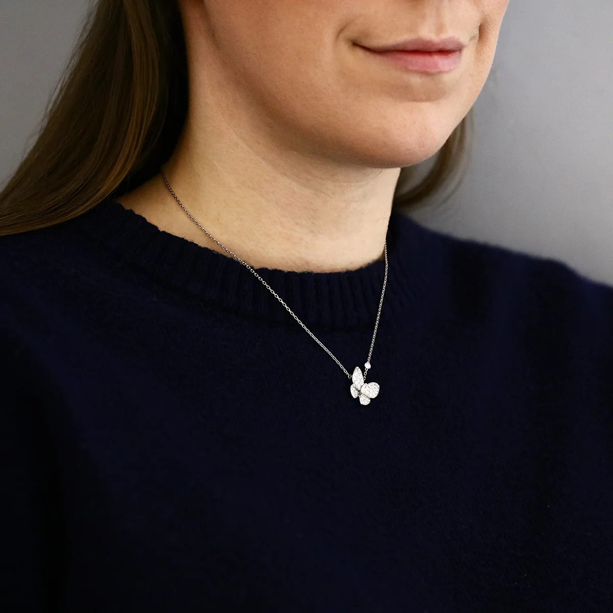Van Cleef & Arpels Diamond Set Two Butterfly Necklace | Pre-Loved | 18K White Gold - Image 5