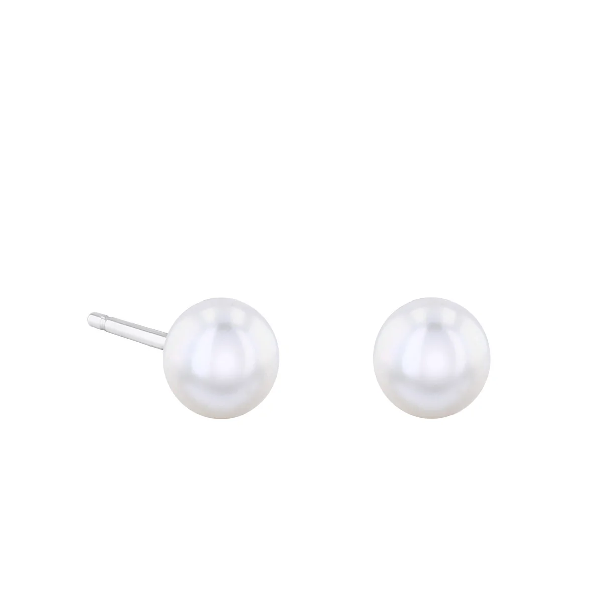 Pearlessence Collection White Round Cultured River Pearl Stud Earrings | 9K Yellow Gold