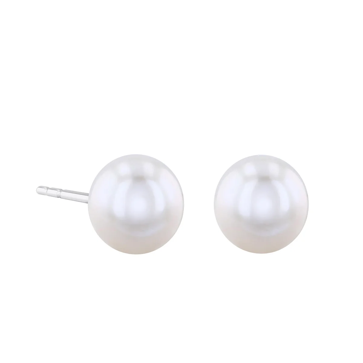 Pearlessence Collection White Round Cultured River Pearl Stud Earrings | 9K Yellow Gold - Image 3