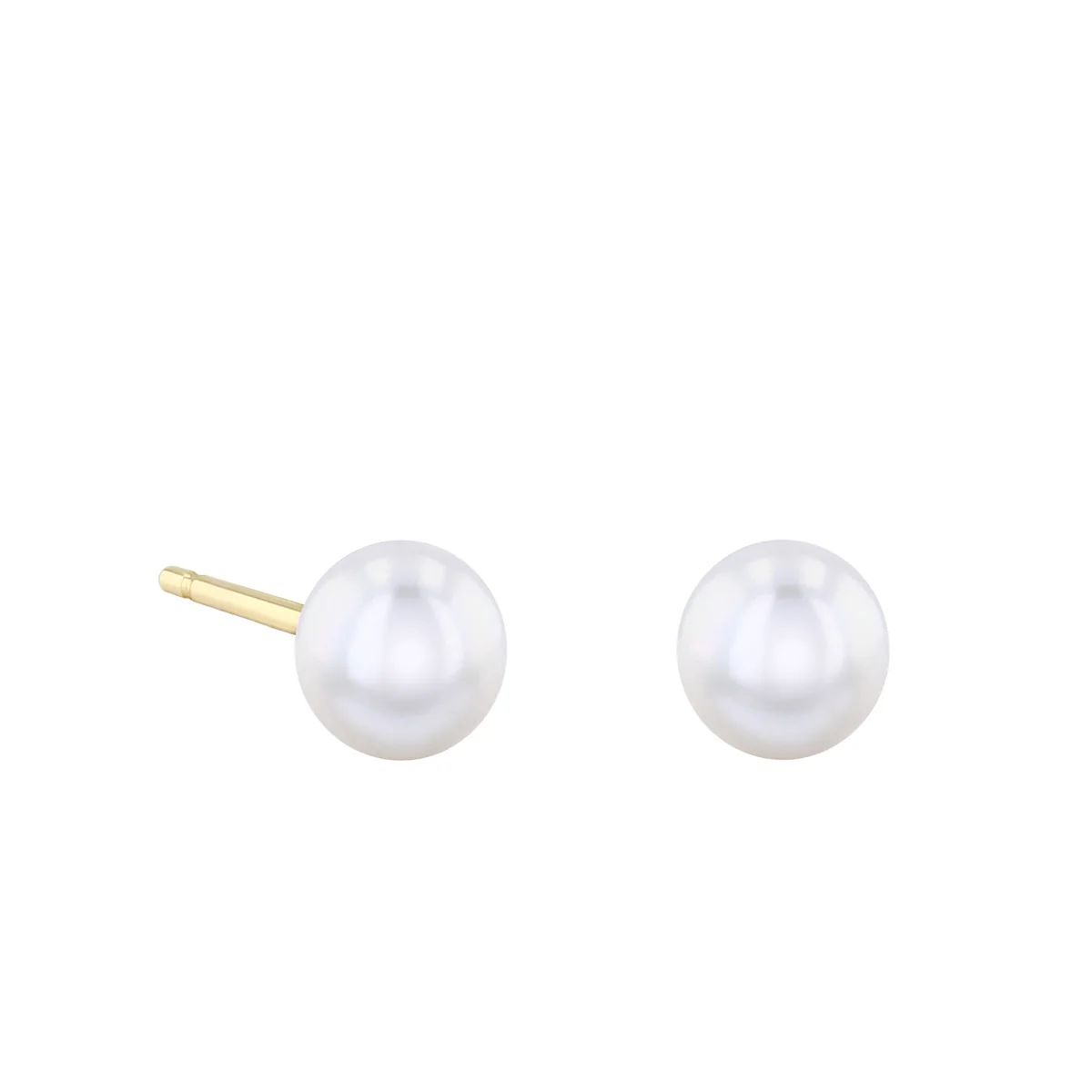 Pearlessence Collection White Round Cultured River Pearl Stud Earrings | 9K Yellow Gold