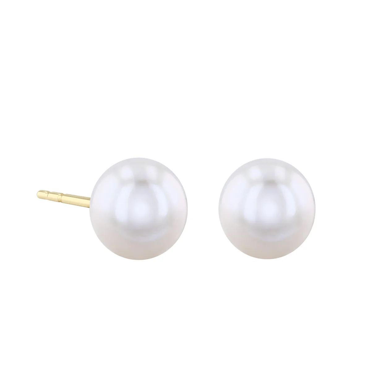 Pearlessence Collection White Round Cultured River Pearl Stud Earrings | 9K Yellow Gold - Image 3