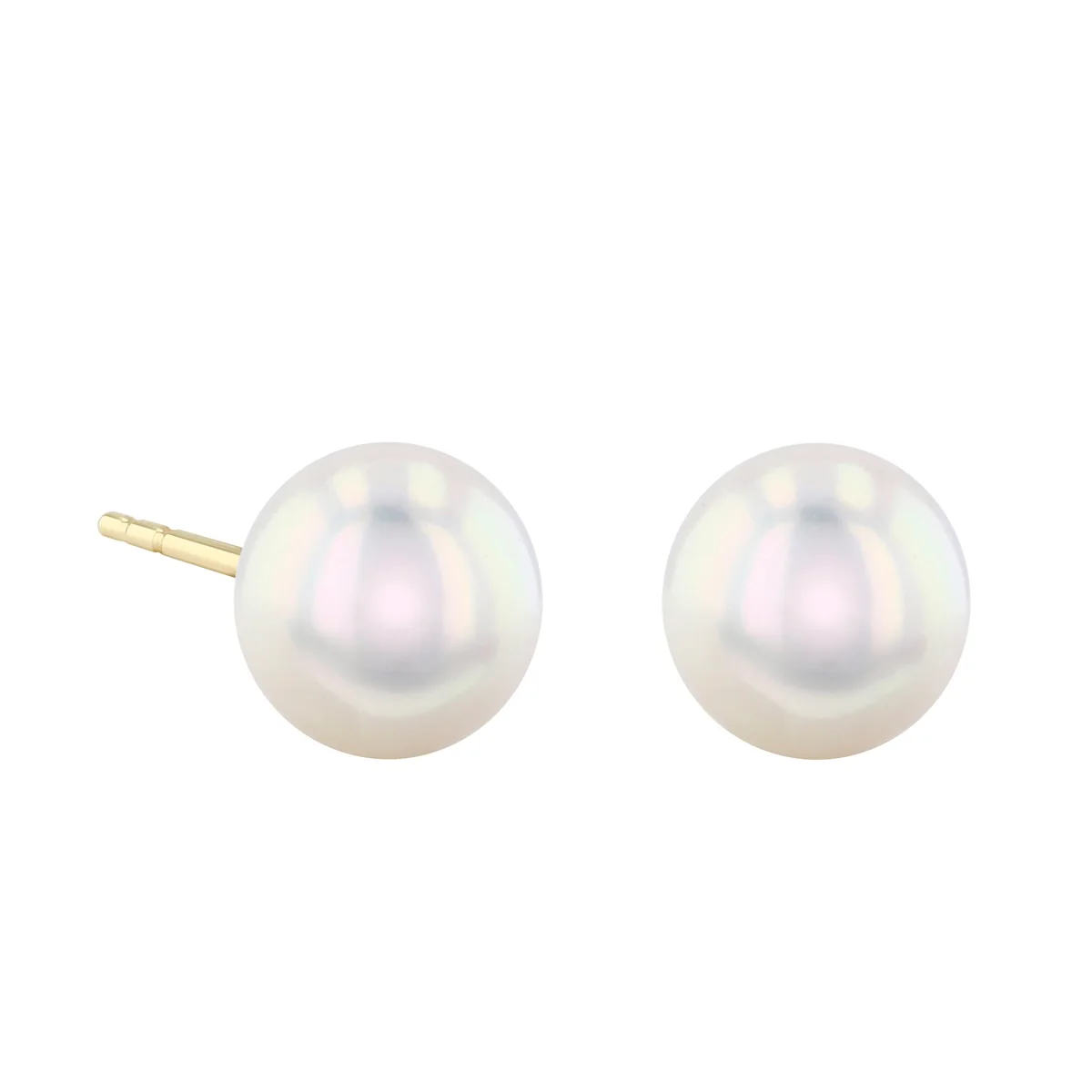 Pearlessence Collection White Round Cultured River Pearl Stud Earrings | 9K Yellow Gold - Image 4
